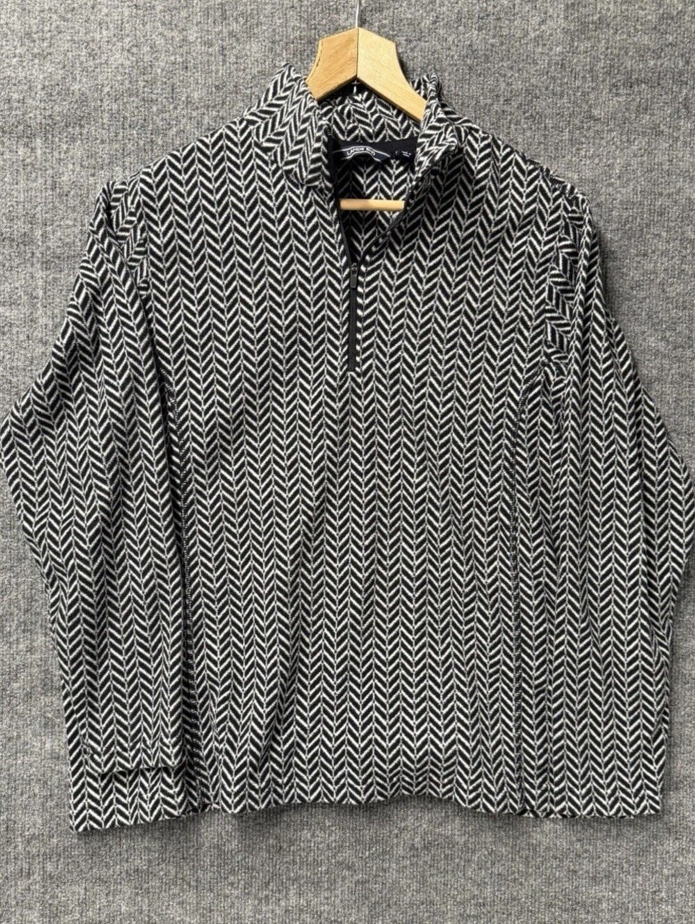 Land’s End 1/4 Zip Black White Geometric Fleece Long Sleeve Cozy And Petite XL/P